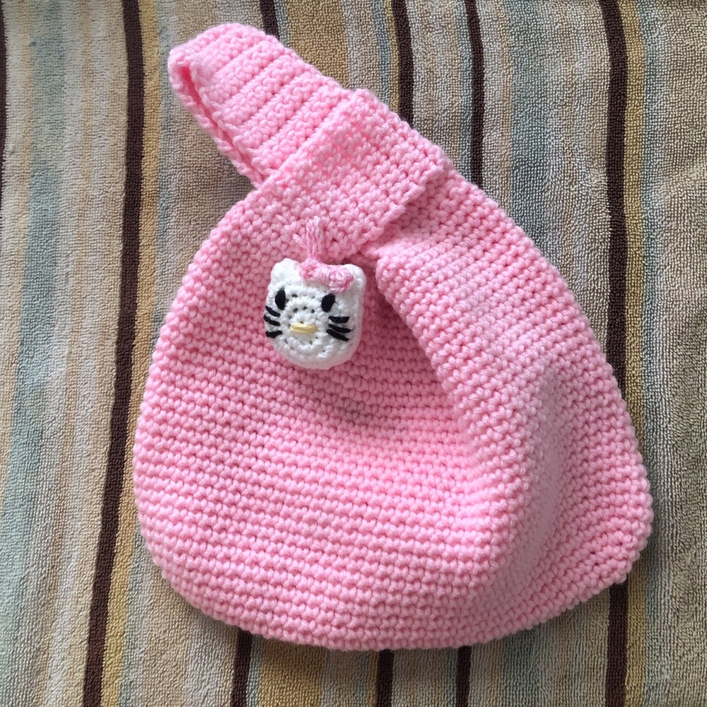 Handmade Japanese Crochet Hand/Wrist Bag (Hello Kitty)